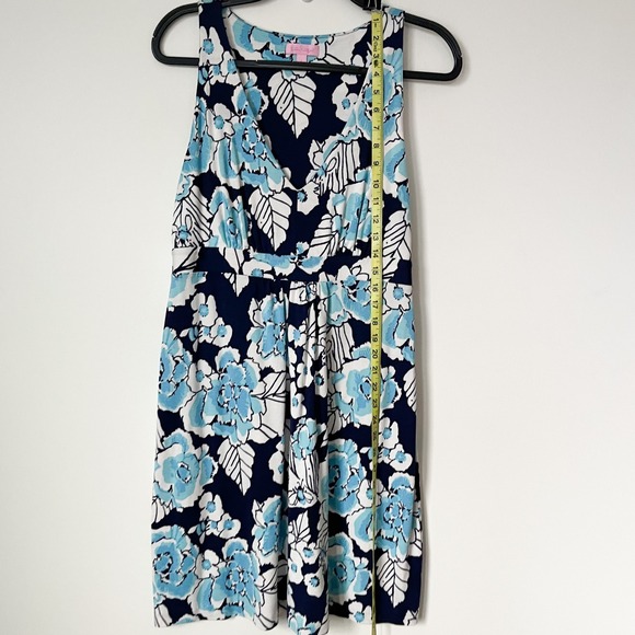 Lilly Pulitzer Silk Blend Patty Dress Low Tide Navy Bouquet All Day Womens Large - Picture 7 of 12